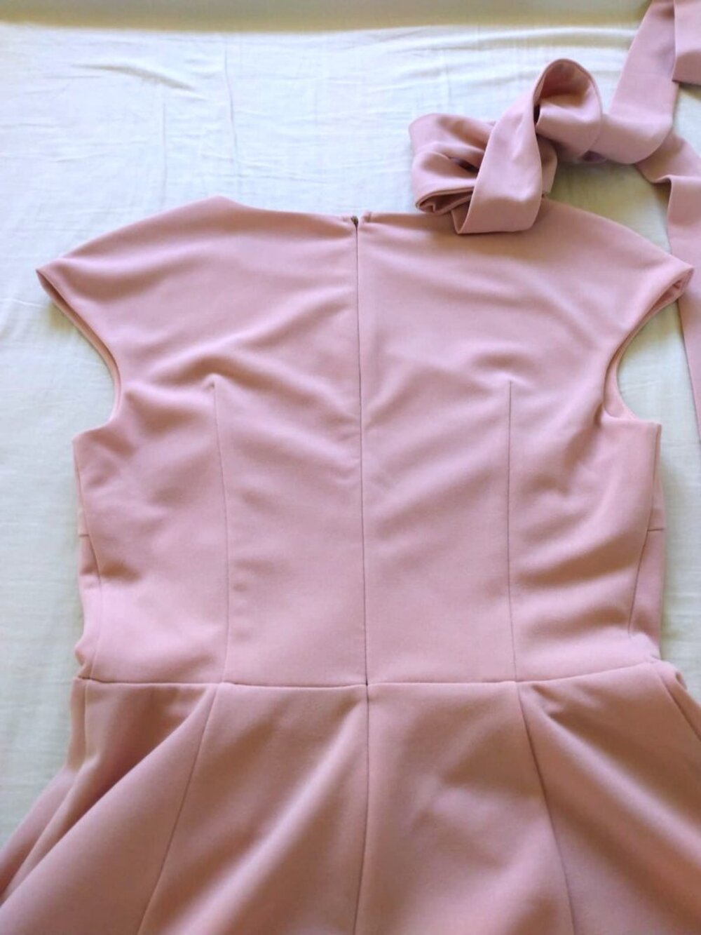 Blush pink fit and flare midi dress with tie - Picture 8 of 10